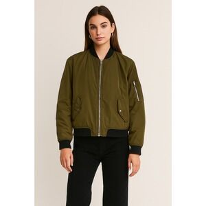 Zara Bomber Jacket Size M Olive Green Womens Full Zip Army Military Utility